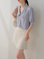 Load image into Gallery viewer, Point Collar Button Blouse in Blue