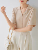 Load image into Gallery viewer, Collar Lapel Short Sleeve Blouse in Cream