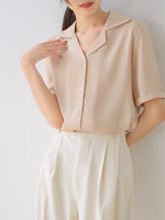 Load image into Gallery viewer, Collar Lapel Short Sleeve Blouse in Cream