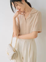 Load image into Gallery viewer, Collar Lapel Short Sleeve Blouse in Cream