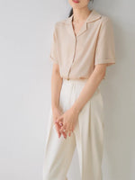 Load image into Gallery viewer, Collar Lapel Short Sleeve Blouse in Cream