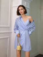 Load image into Gallery viewer, Viktoria Off Shoulder Cami Wrap Shirt Dress- Blue