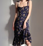 Load image into Gallery viewer, Peonie Floral Tie Strap Dress in Navy