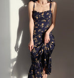 Load image into Gallery viewer, Peonie Floral Tie Strap Dress in Navy