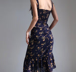 Load image into Gallery viewer, Peonie Floral Tie Strap Dress in Navy