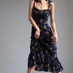 Load image into Gallery viewer, Peonie Floral Tie Strap Dress in Navy