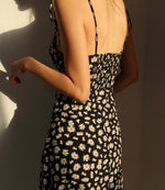 Load image into Gallery viewer, Daisy Floral Tie Strap Slit Dress in Black