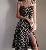 Load image into Gallery viewer, Daisy Floral Tie Strap Slit Dress in Black