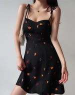 Load image into Gallery viewer, Fruit Salad Tie Strap Cami Mini Dress in Black