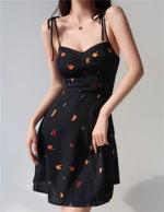 Load image into Gallery viewer, Fruit Salad Tie Strap Cami Mini Dress in Black