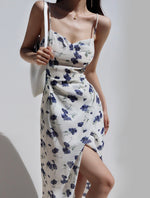 Load image into Gallery viewer, Kenzie Floral Tie Strap Wrap Slit Dress in White