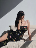 Load image into Gallery viewer, Chrisoula Floral Tie Strap Slit Dress in Black
