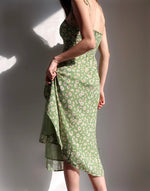 Load image into Gallery viewer, Azalea Floral Tie Strap Slit Dress in Green
