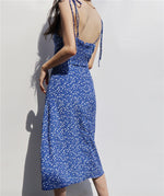 Load image into Gallery viewer, Hydrangea Floral Tie Strap Slit Dress in Blue