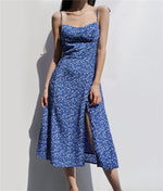Load image into Gallery viewer, Hydrangea Floral Tie Strap Slit Dress in Blue