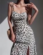 Load image into Gallery viewer, Leopard Printed Tie Strap Cami Slit Dress in White