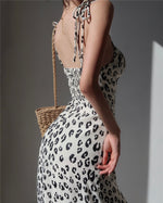 Load image into Gallery viewer, Leopard Printed Tie Strap Cami Slit Dress in White