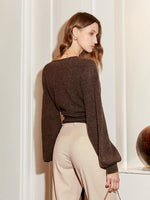 Load image into Gallery viewer, Arlene Wrap Knit Top - Cream