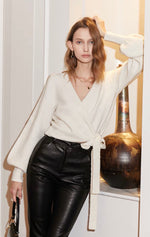 Load image into Gallery viewer, Arlene Wrap Knit Top - Cream