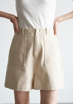 Load image into Gallery viewer, Wide Leg Pocket Denim Shorts in Cream