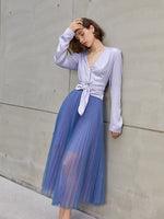 Load image into Gallery viewer, Nani Pleated Sheer A-Line Skirt in Blue