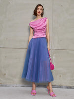 Load image into Gallery viewer, Nani Pleated Sheer A-Line Skirt in Blue