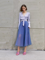 Load image into Gallery viewer, Nani Pleated Sheer A-Line Skirt in Blue
