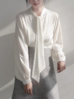 Load image into Gallery viewer, Panel Pussy Bow Long Sleeve Blouse in White