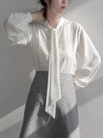 Load image into Gallery viewer, Panel Pussy Bow Long Sleeve Blouse in White