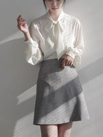 Load image into Gallery viewer, Panel Pussy Bow Long Sleeve Blouse in White