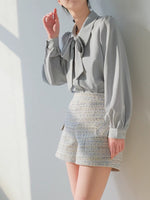 Load image into Gallery viewer, Pussy Bow Collar Long Sleeve Blouse in Blue