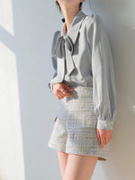 Load image into Gallery viewer, Pussy Bow Collar Long Sleeve Blouse in Blue