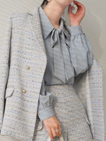 Load image into Gallery viewer, Pussy Bow Collar Long Sleeve Blouse in Blue