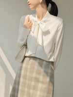Load image into Gallery viewer, Bow Tie Long Sleeve Blouse in White