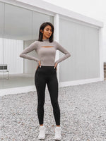 Load image into Gallery viewer, Xtra-Soft Cutout Long Sleeve Top in Grey