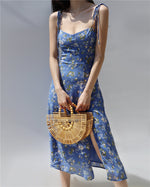 Load image into Gallery viewer, Lobelia Tie Strap Slit Dress in Blue