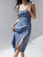 Load image into Gallery viewer, Lobelia Tie Strap Slit Dress in Blue