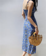 Load image into Gallery viewer, Lobelia Tie Strap Slit Dress in Blue