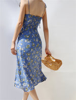 Load image into Gallery viewer, Lobelia Tie Strap Slit Dress in Blue