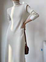 Load image into Gallery viewer, Turtleneck Fine Knit Midi Dress in Cream