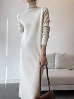 Load image into Gallery viewer, Turtleneck Fine Knit Midi Dress in Cream