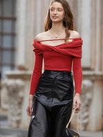 Load image into Gallery viewer, Harlow Off Shoulder Twist Top in Red