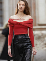 Load image into Gallery viewer, Harlow Off Shoulder Twist Top in Red