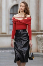 Load image into Gallery viewer, Harlow Off Shoulder Twist Top in Red