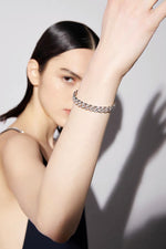 Load image into Gallery viewer, White Gold Plated Crystals Link Open Bangle