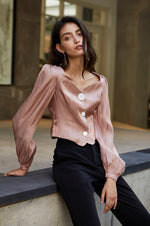 Load image into Gallery viewer, Anja Button Sheen Blouse