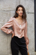 Load image into Gallery viewer, Anja Button Sheen Blouse