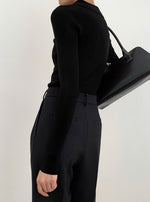 Load image into Gallery viewer, Buttonhole Ribbed Polo Soft Knit Top - Black