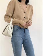Load image into Gallery viewer, V Button Cardigan - Latte