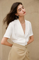 Load image into Gallery viewer, Ayla Scallop Collar Silk Blend Blouse